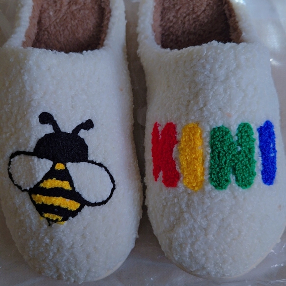 Colorful Bee Embroidered Slippers